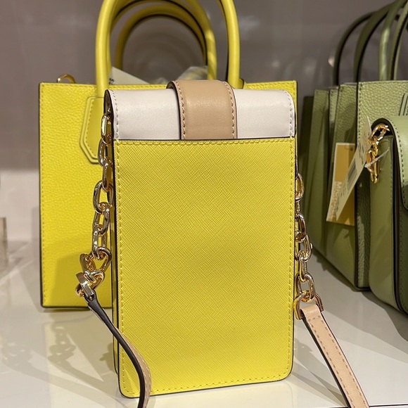 Michael Kors Carmen Small Color-Block Faux Leather Phone Crossbody Bag Sunshn - Picture 7 of 16